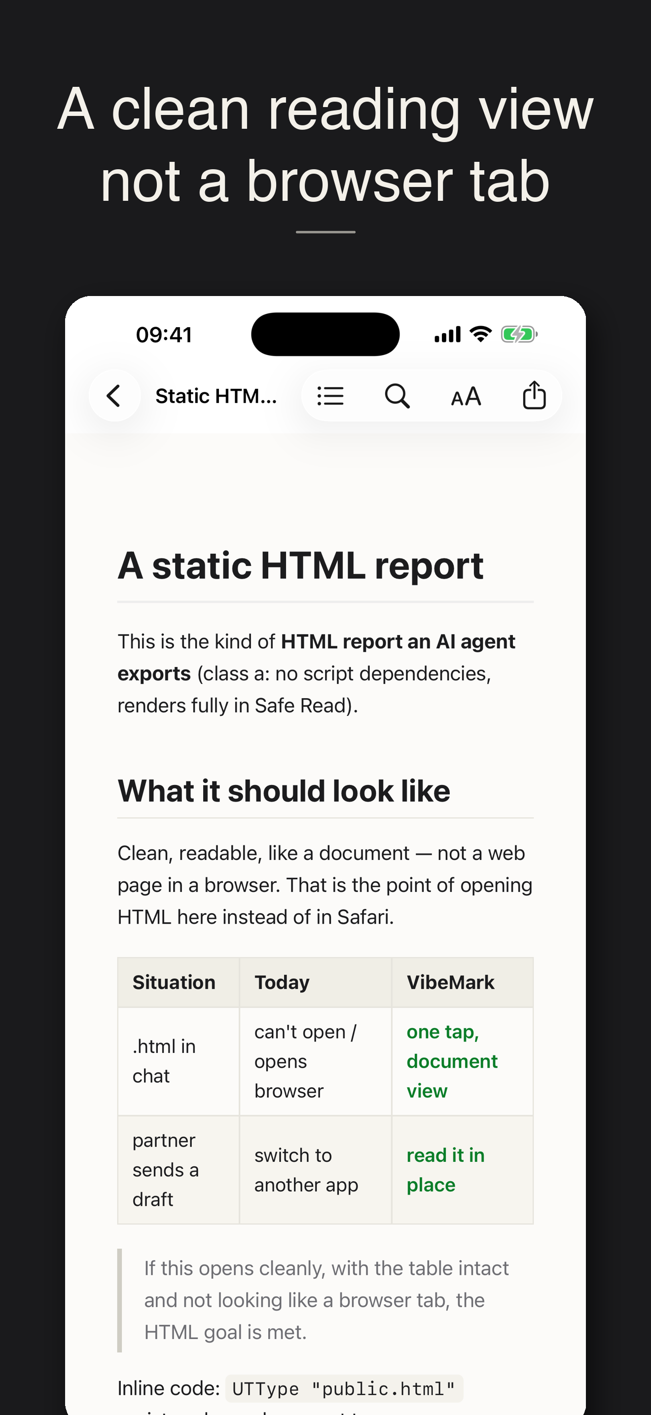 A clean HTML document rendered in VibeMark